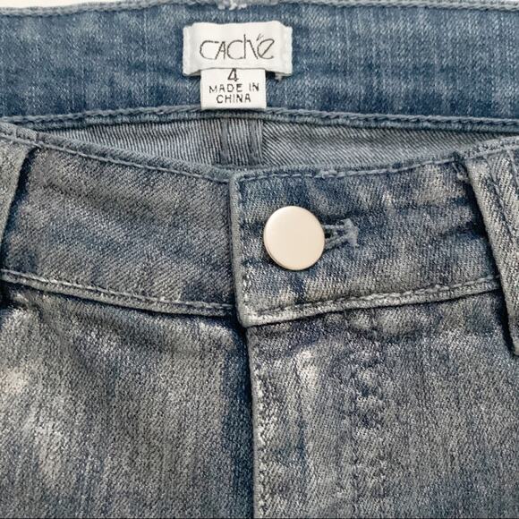Cache Shorts Blue Denim Brushed Silver Shimmer Knee Length Bermuda Shorts Size 4 - Picture 2 of 12